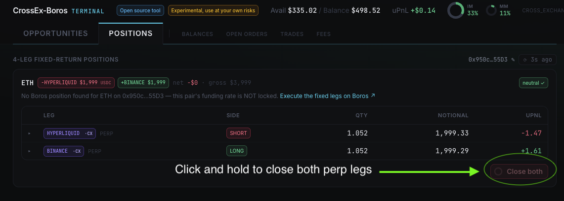 Close both perp legs Close both perp legs