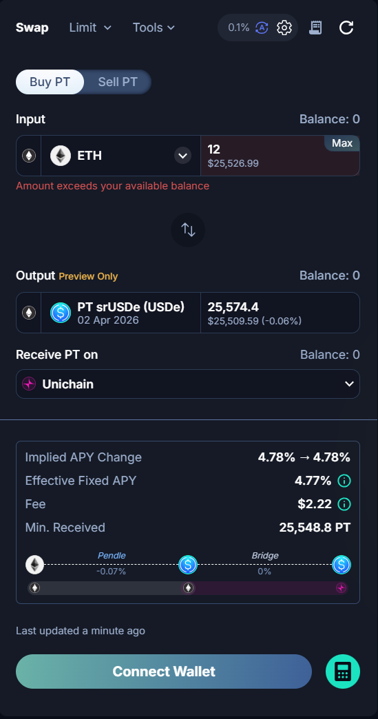 Same chain buy, bridge PT out