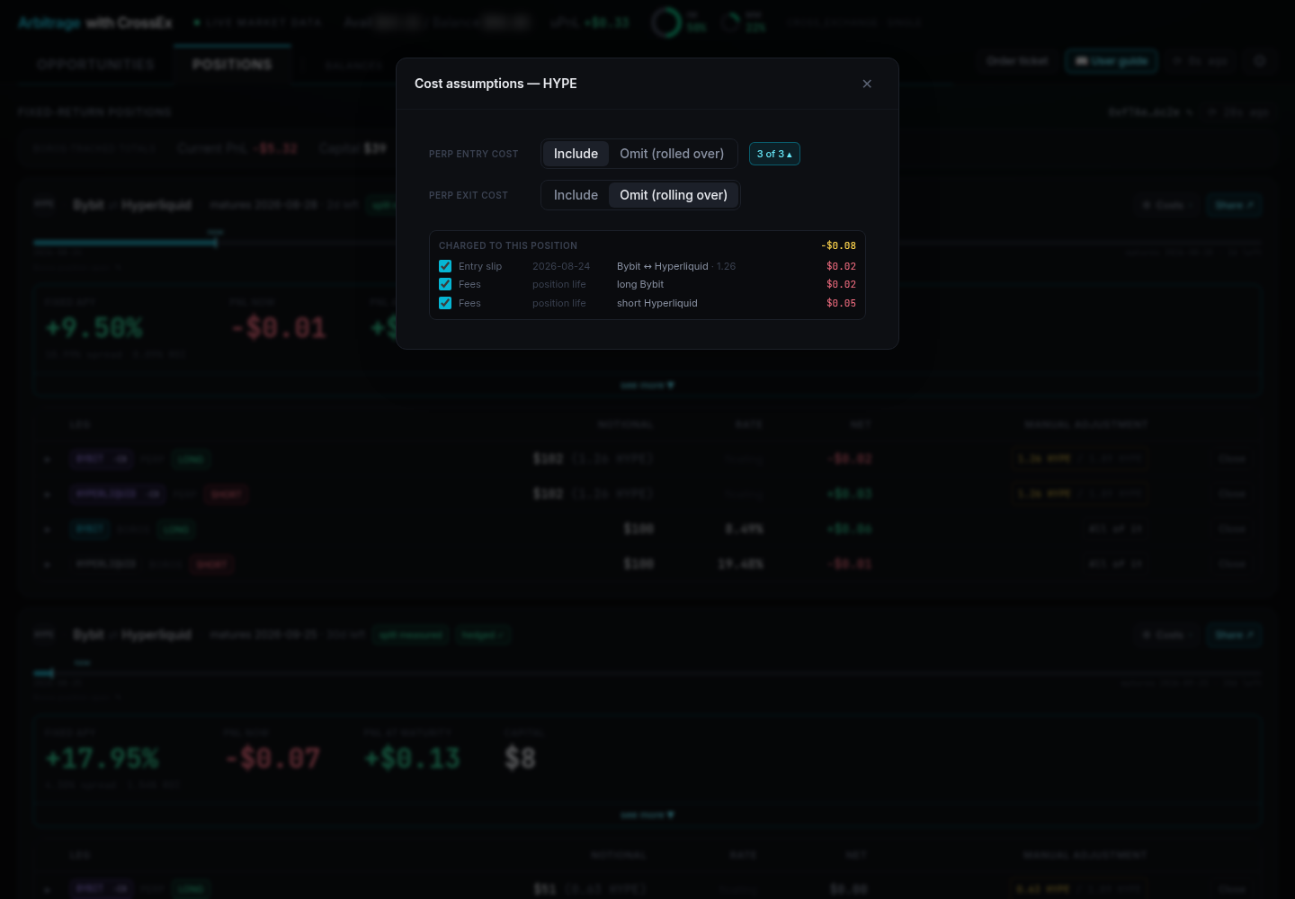 Cost assumptions dialog